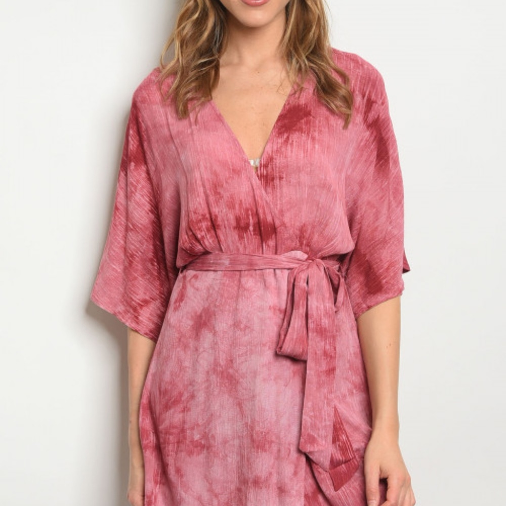 📦 MOVE OUT SALE - Pink Tie Dye Print Wrap Dress